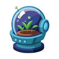 Space Helmet Planter With Tiny Cosmic Plants vector