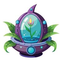 Space Pod Planter With An Alien Plant Growing Inside vector