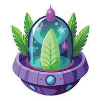 Creative Space Pod Planter With An Alien Plant Growing Inside Design vector