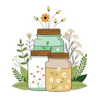 Stacked Mason Jars Planter With Wildflowers vector