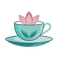 Charming Tea Cup Featuring A Floating Lotus Flower vector
