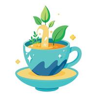 Teacup Planter With A Tiny Waterfall Flowing From The Cup vector