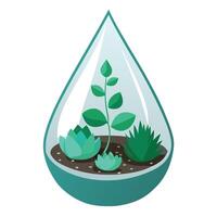 Creative Teardrop Shaped Glass Planter With Floating Succulents Design vector