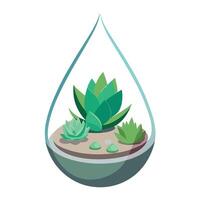 Charming Teardrop Shaped Glass Planter Featuring Floating Succulents vector