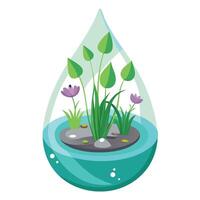 Charming Teardrop Shaped Planter Featuring Water And Floating Plants vector