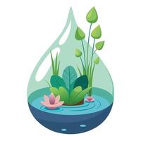 Creative Teardrop Shaped Planter With Water And Floating Plants Design vector
