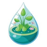 Teardrop Shaped Planter With Water And Floating Plants vector