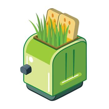 Creative Toaster Planter With Sprouting Wheatgrass Instead Of Toast Design vector