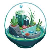 Charming Transparent Bubble Planter Featuring An Ecosystem Inside vector