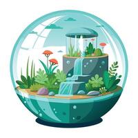 Transparent Bubble Planter With An Ecosystem Inside vector