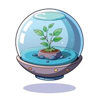 Charming Transparent Floating Orb Planter Featuring A Self Sustaining Ecosystem vector