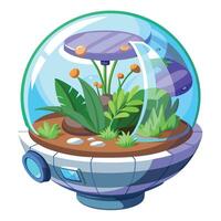Transparent Floating Orb Planter With A Self Sustaining Ecosystem vector