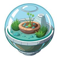 Unique Transparent Floating Orb Planter Showcasing A Self Sustaining Ecosystem vector
