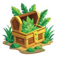 Treasure Chest Planter With Lush Greenery Overflowing vector