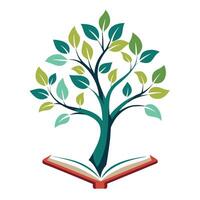 Creative Tree Growing From A Book With Pages Turning Into Leaves Design vector