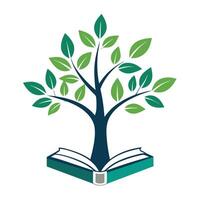 Tree Growing From A Book With Pages Turning Into Leaves vector