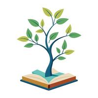Charming Tree Growing From A Book Featuring Pages Turning Into Leaves vector