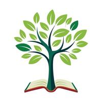 Unique Tree Growing From A Book Showcasing Pages Turning Into Leaves vector