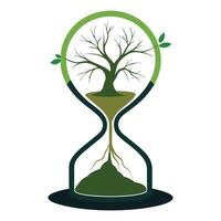 Charming Tree Growing Out Of A Cracked Hourglass With Sand vector