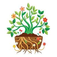 Creative Tree Root Planter With Flowers Growing From The Roots Design vector