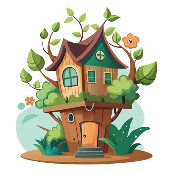 casa del árbol plantador con lozano verdor vector