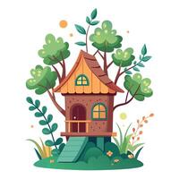 Charming Treehouse Planter Featuring Lush Greenery vector