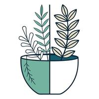 Two Tone Split Planter With Half Real Half Line Art Design vector