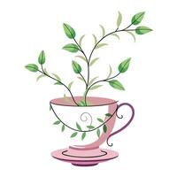 Charming Vintage Teacup Planter Featuring Delicate Vines vector