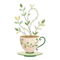 Unique Vintage Teacup Planter Showcasing Delicate Vines vector