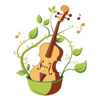 Creative Violin Planter With Vines Growing Along The Strings Design vector