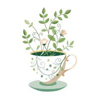 Vintage Teacup Planter With Delicate Vines vector
