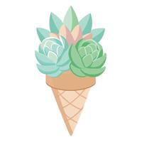 Charming Waffle Cone Planter Featuring Ice Cream Like Succulents vector