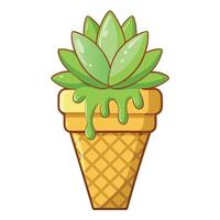 Charming Waffle Cone Planter Featuring A Dripping Melting Ice Cream vector