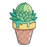 Waffle Cone Planter With A Dripping Melting Ice Cream vector