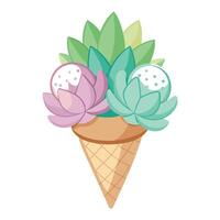 Waffle Cone Planter With Ice Cream Like Succulents vector