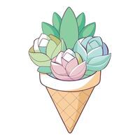 Unique Waffle Cone Planter Showcasing Ice Cream Like Succulents vector