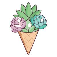 Creative Waffle Cone Planter With Ice Cream Like Succulents Design vector