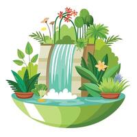 Unique Waterfall Planter Showcasing Vines And Flowers Cascading Down vector