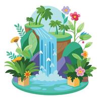 Charming Waterfall Planter Featuring Vines And Flowers Cascading Down vector