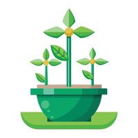Creative Wind Powered Planter With Tiny Rotating Turbines Design vector
