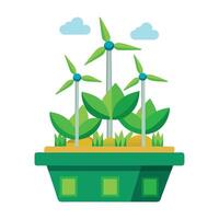 Unique Wind Powered Planter Showcasing Tiny Rotating Turbines vector