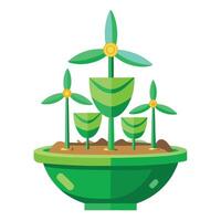 Wind Powered Planter With Tiny Rotating Turbines vector