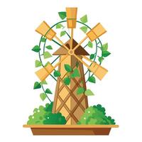 Unique Windmill Planter Showcasing Cascading Ivy vector