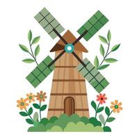 Creative Windmill Planter With Greenery On Each Blade Design vector