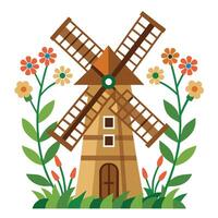 Unique Windmill Planter Showcasing Greenery On Each Blade vector