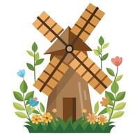 Windmill Planter With Greenery On Each Blade vector