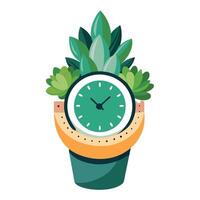 Creative Wristwatch Planter With Tiny Succulents Growing From The Face Design vector