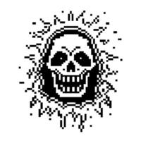 pixel art skull with jagged edges, black and white retro for digital design vector