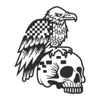 Eagle perched on pixelated skull digital art metaphor on life and mortality modern graphic design vector