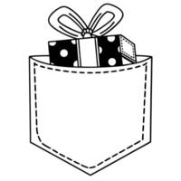 Gift box in pocket illustration with polka dots and ribbon simple line drawing for festive occasions vector